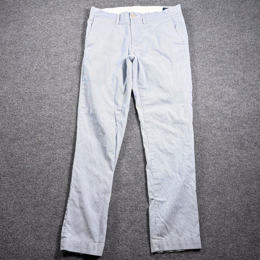 Polo Ralph Lauren Seersucker Chinos Mens 32x32 Blue White Slim Fit Stripe
